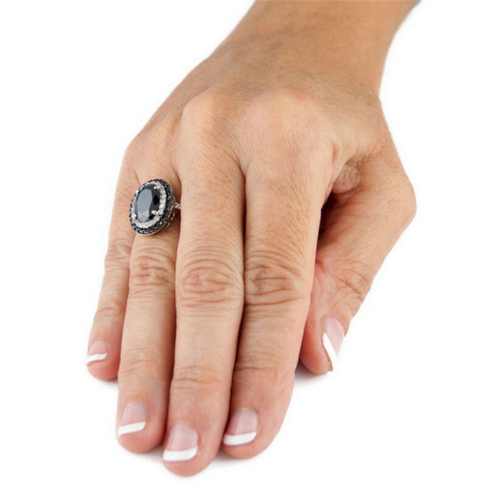 Gorgeous 925 Silver Ring Oval Cut Black Sapphire - Picture 2 of 2